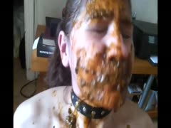 A lustful man pushing feces into a teenager's narrow mouth